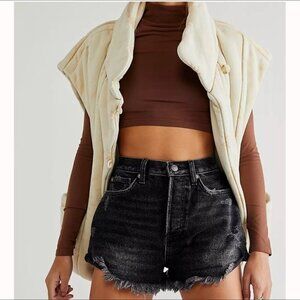 We the Free People Lasso Jean Shorts washed Black distressed Revolve Size 24